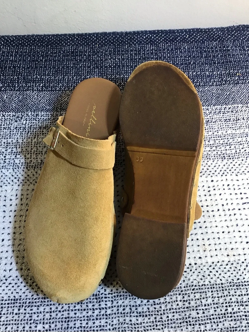 Men's Suede Slip-On Clogs with Buckle in Mustard